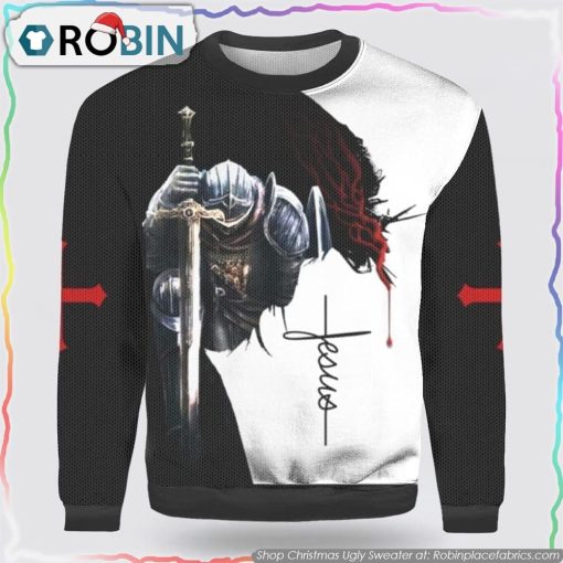 Jesus A Child Of God A Man OF Faith A Warrior Of Christ Ugly Christmas Sweater