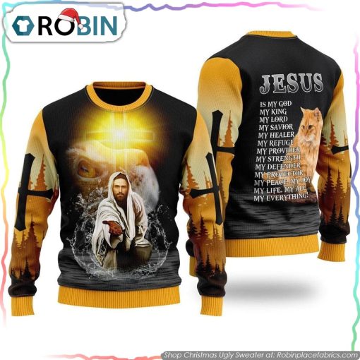 Jesus And Cat My Everything Ugly Christmas Sweater Gifts For Christians