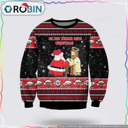 Jesus And Santa Claus Ugly Christmas Sweater Unisex Knit Sweater