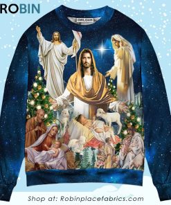 Jesus Christmas Miracle Night Christmas Ugly Sweater, Sweatshirt