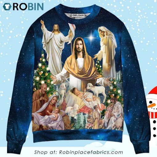 Jesus Christmas Miracle Night Christmas Ugly Sweater, Sweatshirt