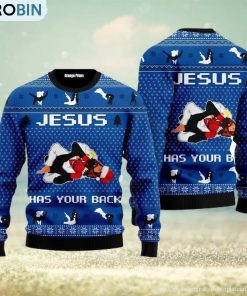 jesus-has-your-back-jiu-jitsu-ugly-christmas-sweater-for-men-and-women-1