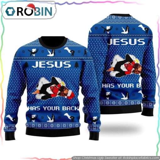 Jesus Has Your Back Jiu Jitsu Ugly Christmas Sweater Gifts For Christians