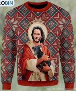 jesus-keanu-reeves-with-dog-ugly-christmas-sweater-1