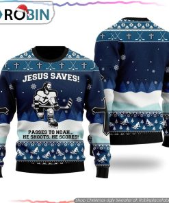 Jesus Saves Hockey Christmas Ugly Sweater Gifts For Christians