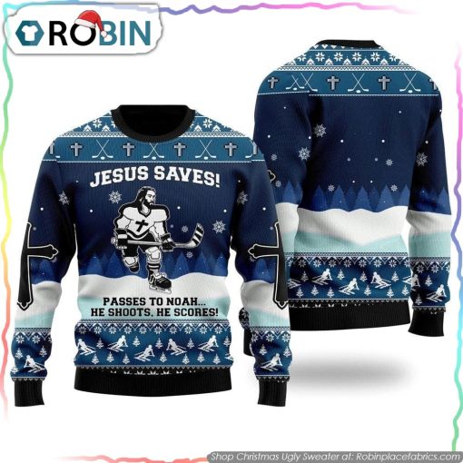 Jesus Saves Hockey Christmas Ugly Sweater Gifts For Christians