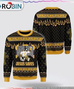 Jesus Saves Hockey Christmas Ugly SweaterAdult Gifts For Christians
