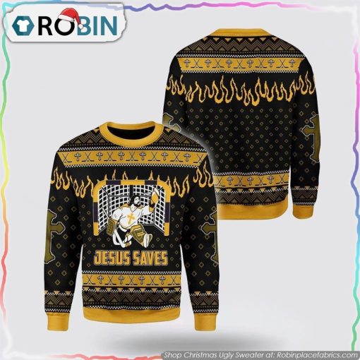 Jesus Saves Hockey Christmas Ugly SweaterAdult Gifts For Christians
