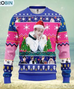 jin-bts-pink-thanksgiving-women-mens-ugly-christmas-3d-knitted-sweater-1