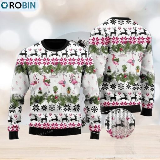 Jingle Bells And Pink Flamingo Xmas Ugly Sweater