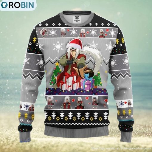 Jiraiya Naruto Anime Ugly Christmas Sweater Gray