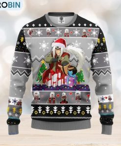 Jiraiya Naruto Anime Ugly Christmas Sweater Gray