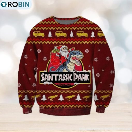 Jurassic Park Santa Claus Riding A Dinosaur Ugly Sweater For Woman