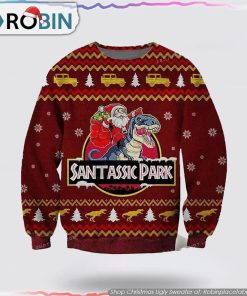 Jurassic Park Santa Claus Riding Dinosaur Ugly Sweater