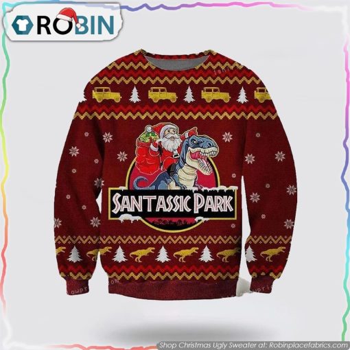 Jurassic Park Santa Claus Riding Dinosaur Ugly Sweater