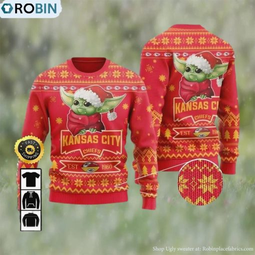 Kansas City Chiefs Est 1960 Baby Yoda Ugly Christmas Sweater, Gifts For Fans Football NFL