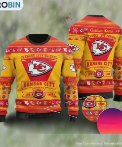 Kansas City Football Est 1960 Personalized Ugly Christmas Sweater NFL Chiefs Fan Gift