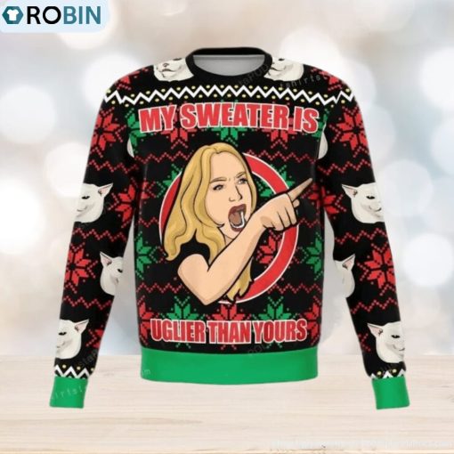 Karen Yelling At Grumpy Cat Meme For Ugly Sweater For Woman