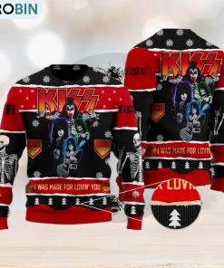 Kiss Roll ‘n Rock I Was Made For Lovin You Ugly Christmas Sweater Design Sweatshirt For Fans Gift