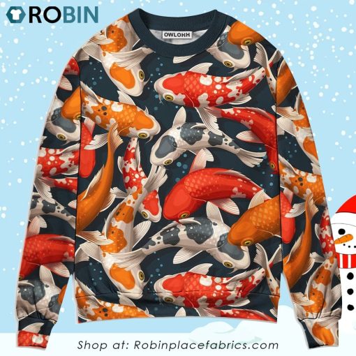 Koi Fish Swimming Colorful Crap Christmas Ugly Sweater, Sweatshirt