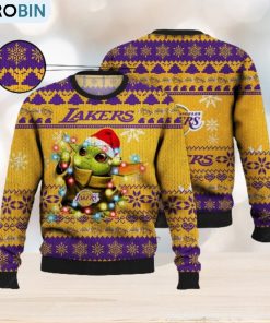 Lakers Ugly Sweater Baby Yoda Star Wars 3D Ugly Christmas Sweater Presents Christmas For Men And Women
