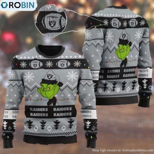 Las Vegas Raiders American NFL Football Team Logo Cute Grinch 3D Men And Women Ugly Sweater Days