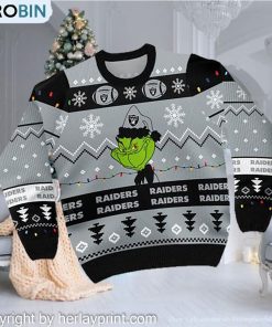 Las Vegas Raiders American NFL Football Team Logo Cute Grinch 3D Men And Women Ugly Sweater Days