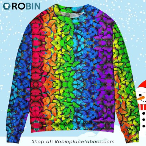 LGBT Colorful Rainbow Butterfly Christmas Ugly Sweater, Sweatshirt