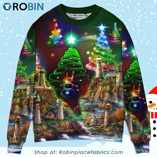 Lighthouse And Merry Christmas Happy Ugly Christmas Sweater