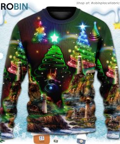 Lighthouse And Merry Christmas Happy Ugly Christmas Sweater