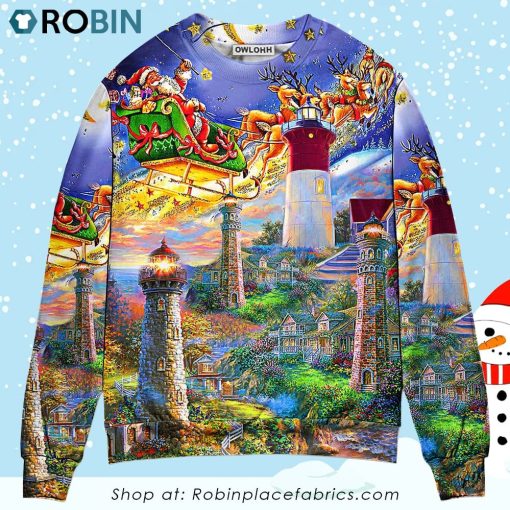 Lighthouse Christmas Santa Home The Light Is Christmas Ugly Sweater, Sweatshirt