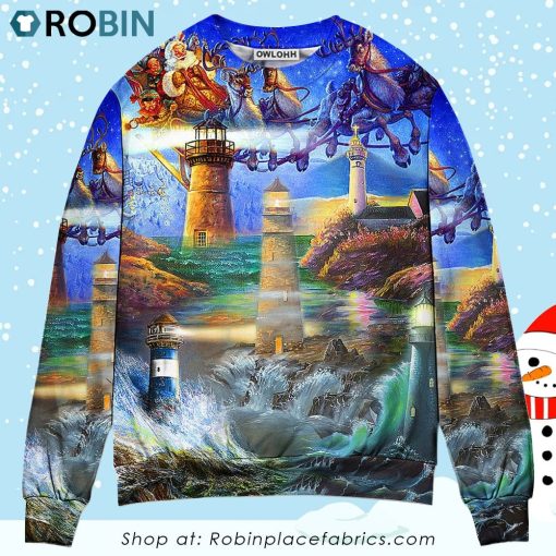 Lighthouse Christmas Santa Shine Like A Lighthouse Christmas Ugly Sweater, Sweatshirt