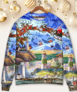 Lighthouse Christmas Santa Through The Storm Christmas Ugly Sweater, Sweatshirt Lighthouse Christmas Santa Through The Storm Christmas Ugly Sweater, Sweatshirt