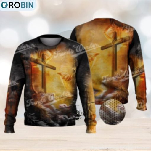 Lion Jesus Cross Sunrise Trending Christianity 3D Full Print Ugly Sweater Christmas Gift Sweater