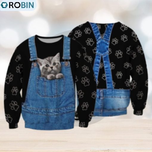 Little Cat In The Pocket Overall 3D Full Print Ugly Sweater Christmas Gift Sweater