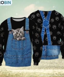 Little Cat In The Pocket Overall 3D Full Print Ugly Sweater Christmas Gift Sweater