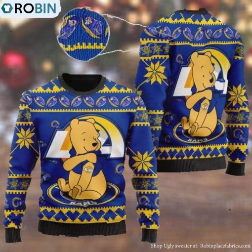 Los Angeles Rams NFL American Football Team Logo Cute Winnie The Pooh Bear 3D Ugly Christmas Sweater