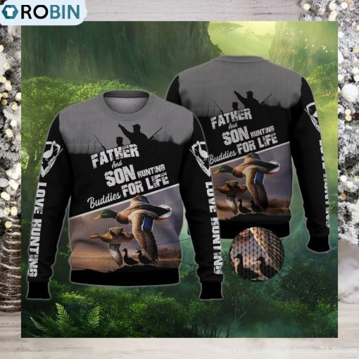 Love Hunting Father And Son Spotbilled Duck Ugly Christmas Sweater