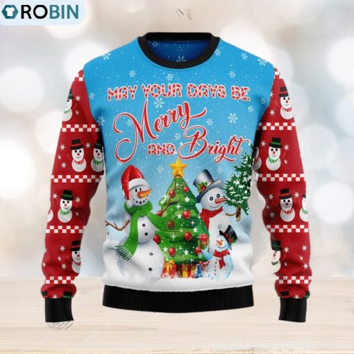 Love Snowman Merry And Bright Ugly Christmas Sweater