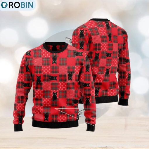 Lovely Black Cat Red Ugly Christmas 3D Sweater Gift For Christmas