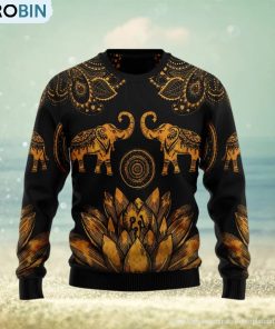 Lovely Gold Elephant Black Ugly Christmas Sweater Lovely Gold Elephant Black Ugly Christmas Sweater