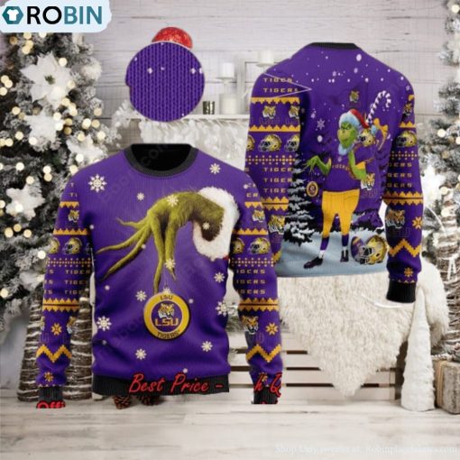 LSU Tigers Grinch Candy Cane Ugly Christmas Sweater