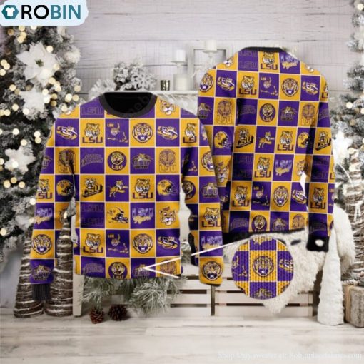 LSU Tigers Logos Ugly Christmas Sweater