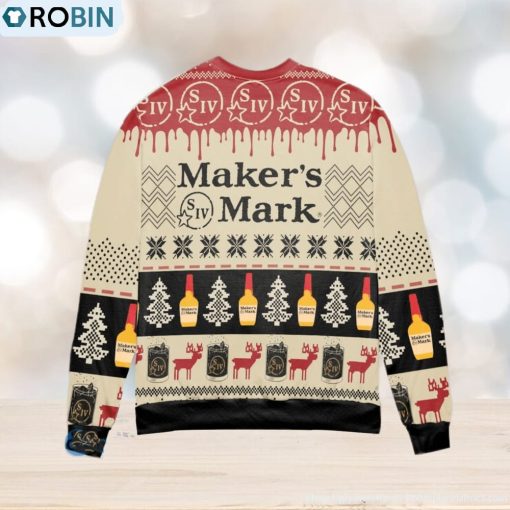 Maker’s Mark Bourbon Whisky Pine Tree & Reindeer Ugly Christmas Sweater For Men And Women