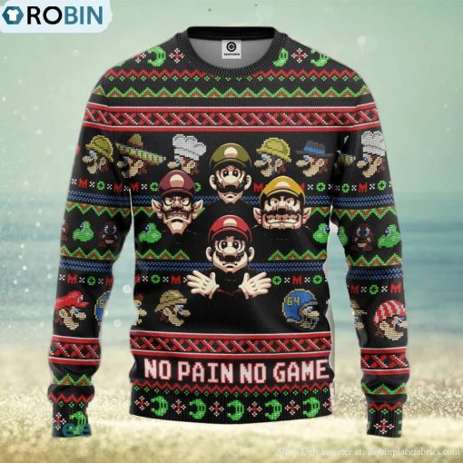 Mario No Pain No Game Ugly Christmas Sweater Gift For Men Women