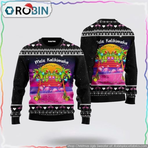 Mele Kalikimaka Flamingo Sunset Ugly Christmas Sweater