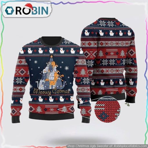 Meowy Catmas Christmas Cats Tree Ugly Sweater Cat Lover Christmas Sweater