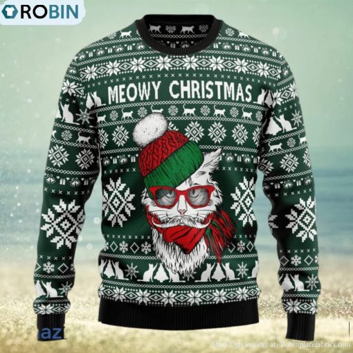 Meowy Christmas Cat Wearing Sunglass Christmas 3D Sweater