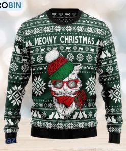 Meowy Christmas Cat Wearing Sunglass Christmas 3D Sweater