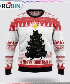 Meowy Christmas Funny Family Christmas Ugly Sweater Cat Lover Christmas Sweater